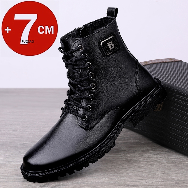 Men'S Shoes Popular - メンズ本革エレベーターブーツ 冬用暖かい裏地付きジップアップアンクルブーツ 7cm隠し身長アップ ビジネスフォーマルカジュアル用