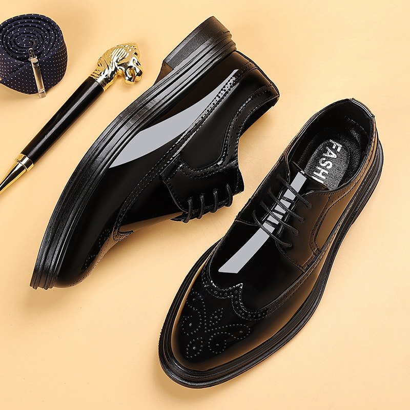 Men Shoes For Wedding - メンズ パテントレザー ブローグ ドレスシューズ レースアップ フォーマル