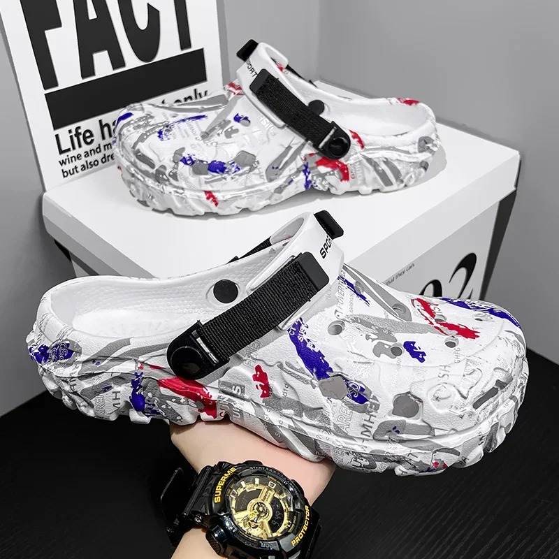 Men'S Shoes Crocs - 1 ペアプラスサイズ 48 49 男性通気性夏下駄サンダル屋外ガーデンウォーターシューズカジュアルホームコンフォートソフトスリッパ