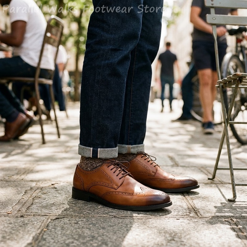 Men Shoes For Wedding - メンズブローグダービーシューズフォーマルウィングチップドレスシューズクラシックオフィスウェディングパーティービジネスフットウェアヴィンテージレザーシューズ男性用