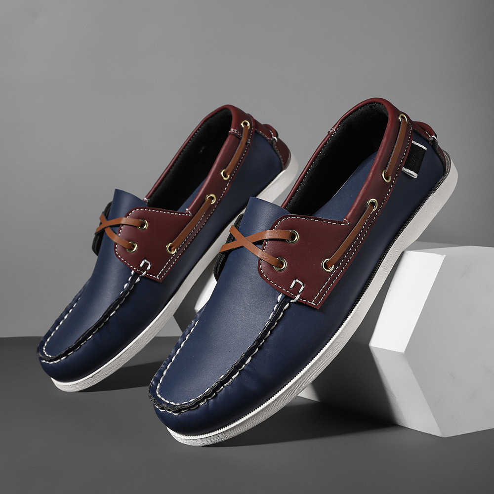 Boat Shoe Leather - メンズトレンディなエプロントゥローファーシューズ、スリッポン快適な滑り止め、屋外ウォーキング旅行、春と夏に最適