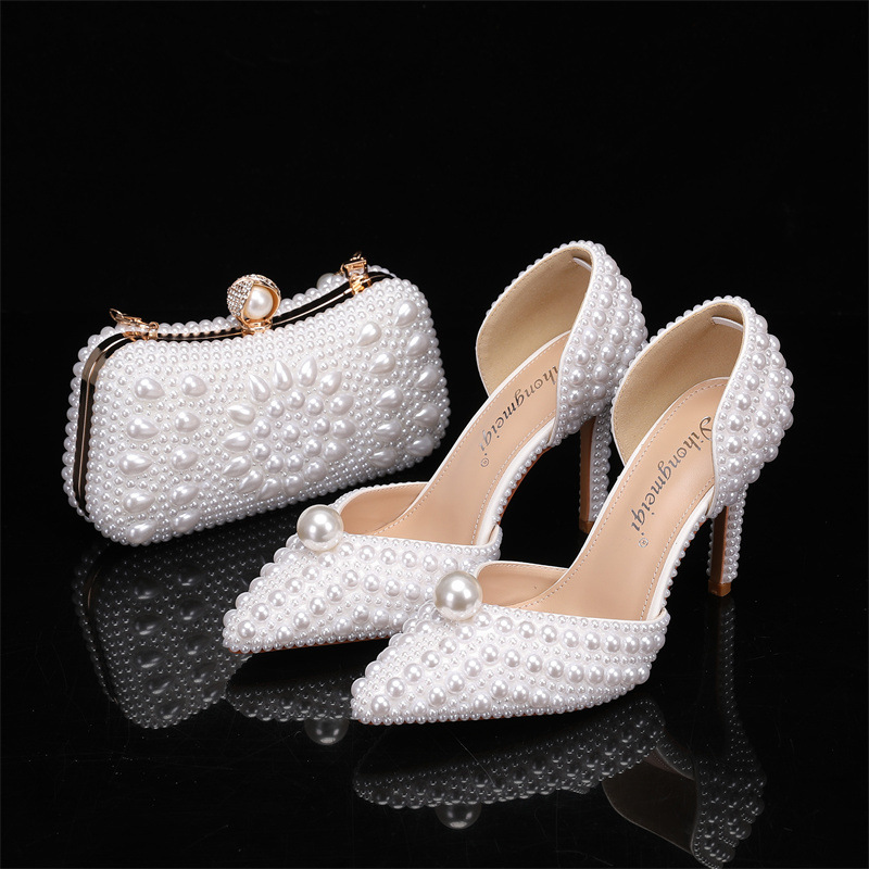 Men Shoes For Wedding - 女性用バッグと靴のセット パールウェディングシューズ ホワイトベージュ ハイヒール エレガントラグジュアリーデザイナーパーティーシューズ 2025