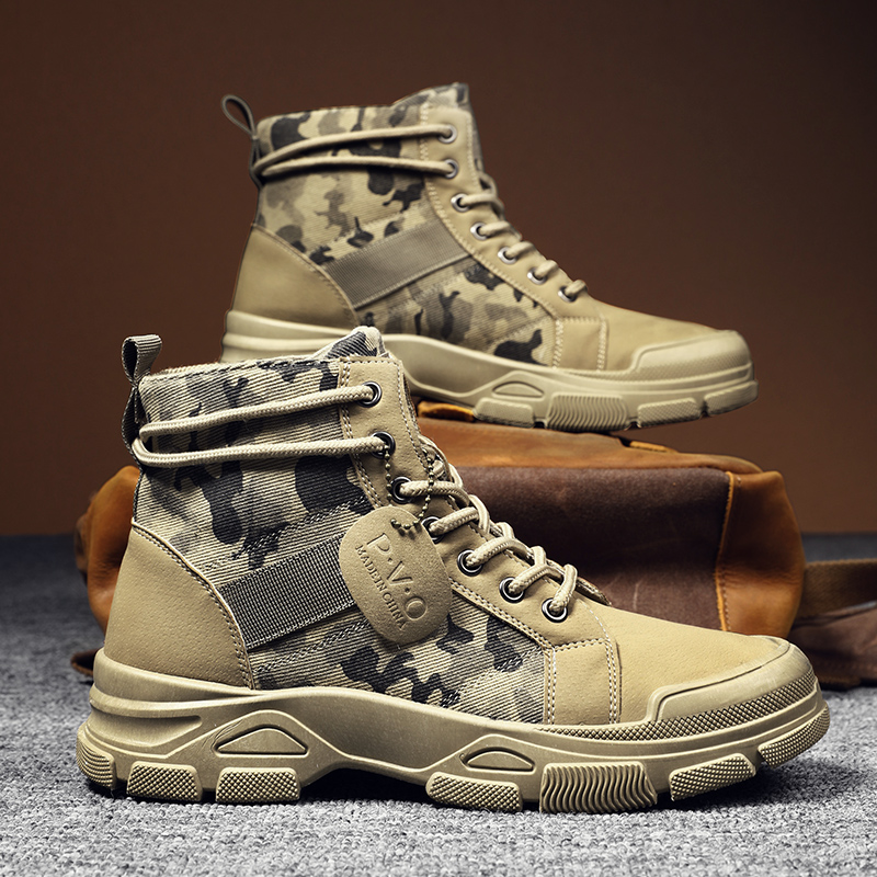 Men'S Shoes Popular - 男性用ハイトップブーツ秋迷彩砂漠カジュアルフラットメンズブーツ通気性ノンスリップ作業靴男性用 Zapatillas Hombre