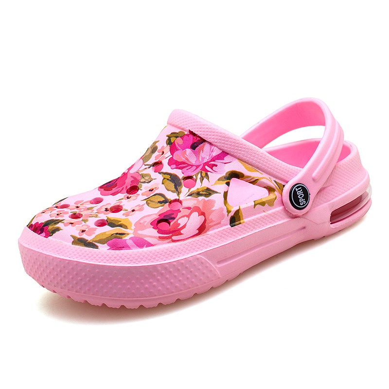 Men'S Shoes Crocs - 夏の女性の花落書き下駄サンダルかわいい靴男性サンダルカップルのエアクッションフラットサンダルスリッパガーデンシューズ