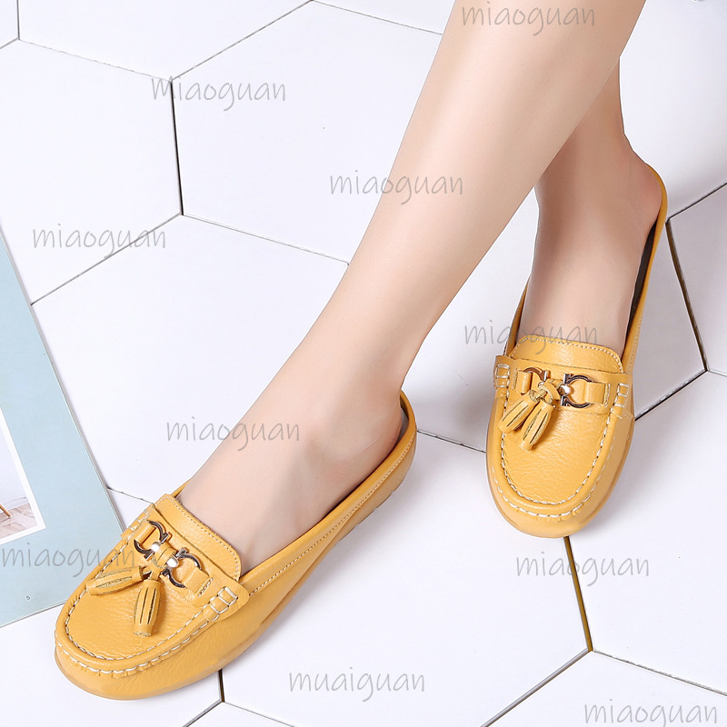 Boat Shoe Leather - レザータッセルミュールローファー女性用バックレススリッポンウェッジプラットフォームモカシンスライドカジュアルシューズコンフォートウォーキングボートフットウェア
