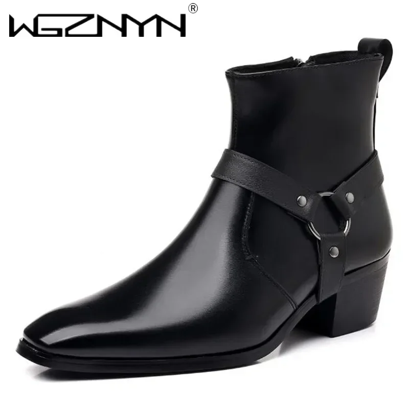 Men Shoes For Wedding - 2026 メンズファッションデザイナーチェルシーブーツ高級高品質男性カウボーイブーツ黒茶色ジップ結婚式オフィスドレスシューズ男性