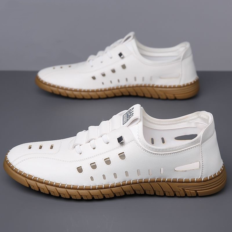 Boat Shoe Leather - 2026年夏 メンズカジュアルレザーシューズ 通気性のある中空デザイン スリッポンローファー