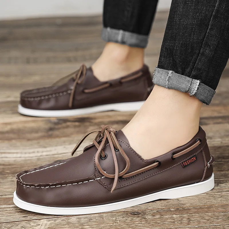 男性用の本革モカシン,カジュアルなビジネスシューズ,柔らかい - Boat Shoe Leather のレビューと価格