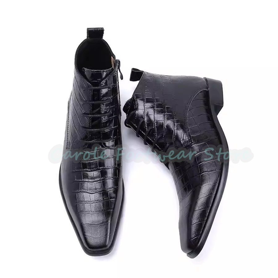 ファッション本革アンクルブーツ男性用ポインテッドトゥチャンキ - Men Shoes For Wedding のレビューと価格