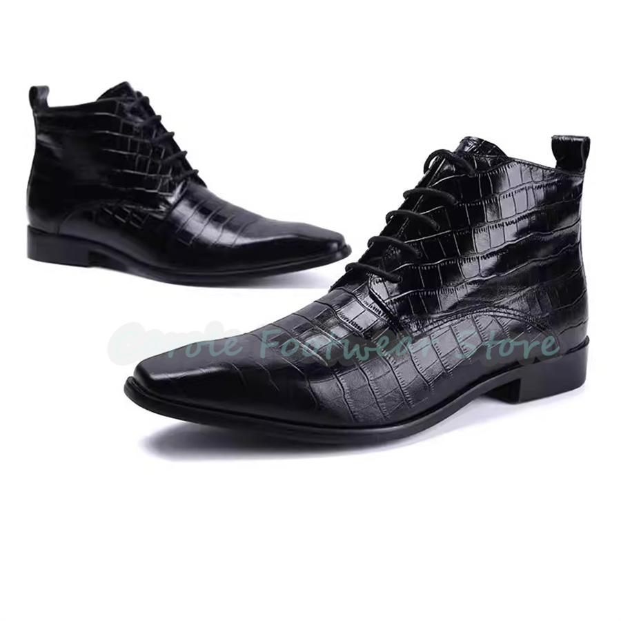 ファッション本革アンクルブーツ男性用ポインテッドトゥチャンキ - Men Shoes For Wedding のレビューと価格