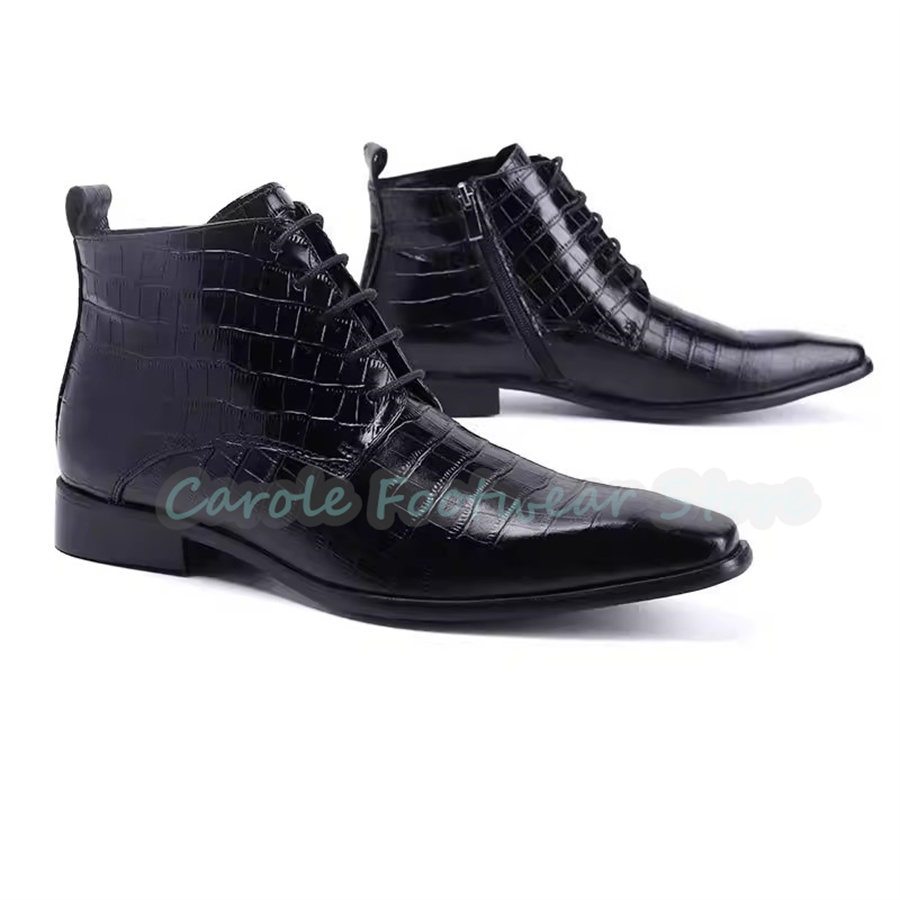 ファッション本革アンクルブーツ男性用ポインテッドトゥチャンキ - Men Shoes For Wedding のレビューと価格