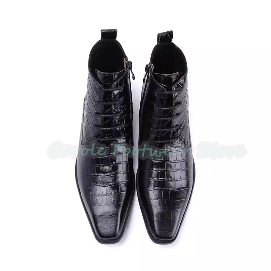 ファッション本革アンクルブーツ男性用ポインテッドトゥチャンキ - Men Shoes For Wedding のレビューと価格