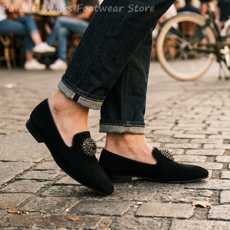 メンズスエードローファー ラインストーンクリスタル装飾 スリ - Men Shoes For Wedding のレビューと価格