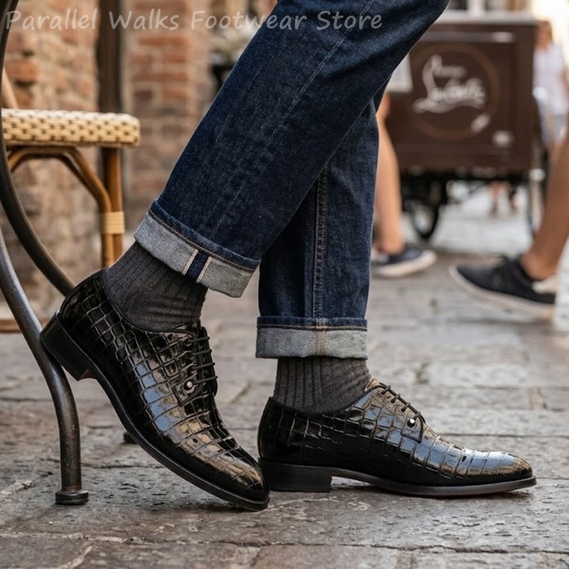 メンズ パテントレザー オックスフォードシューズ クロコダイ - Men Shoes For Wedding のレビューと価格