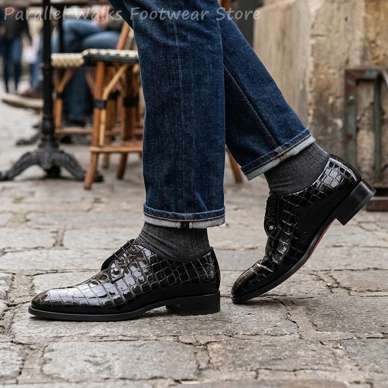 メンズ パテントレザー オックスフォードシューズ クロコダイ - Men Shoes For Wedding のレビューと価格
