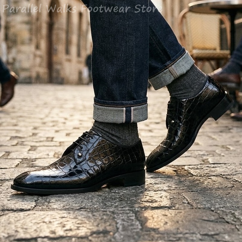 メンズ パテントレザー オックスフォードシューズ クロコダイ - Men Shoes For Wedding のレビューと価格