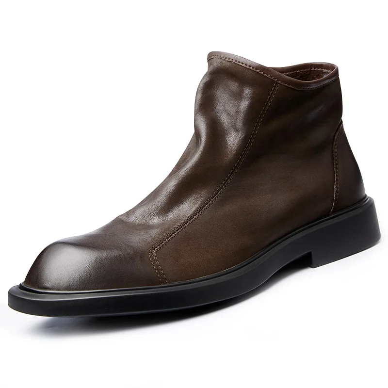 暖かいメンズ本革ブーツ レトロブリティッシュトレンド 高級ハ - Men Shoes For Wedding のレビューと価格