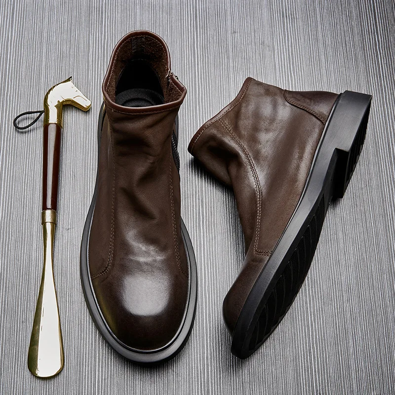 暖かいメンズ本革ブーツ レトロブリティッシュトレンド 高級ハ - Men Shoes For Wedding のレビューと価格