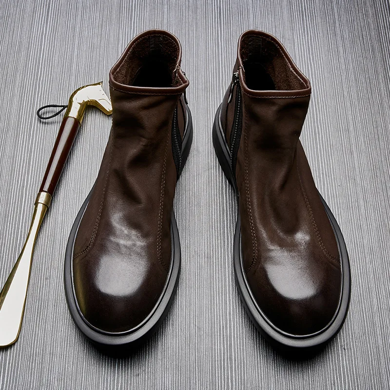 暖かいメンズ本革ブーツ レトロブリティッシュトレンド 高級ハ - Men Shoes For Wedding のレビューと価格