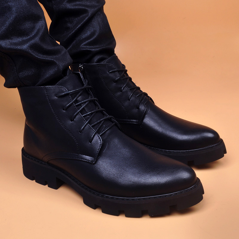 男性カジュアルビジネスオフィス本革ブーツ黒秋冬靴カウボーイプ - Men Shoes Office のレビューと価格