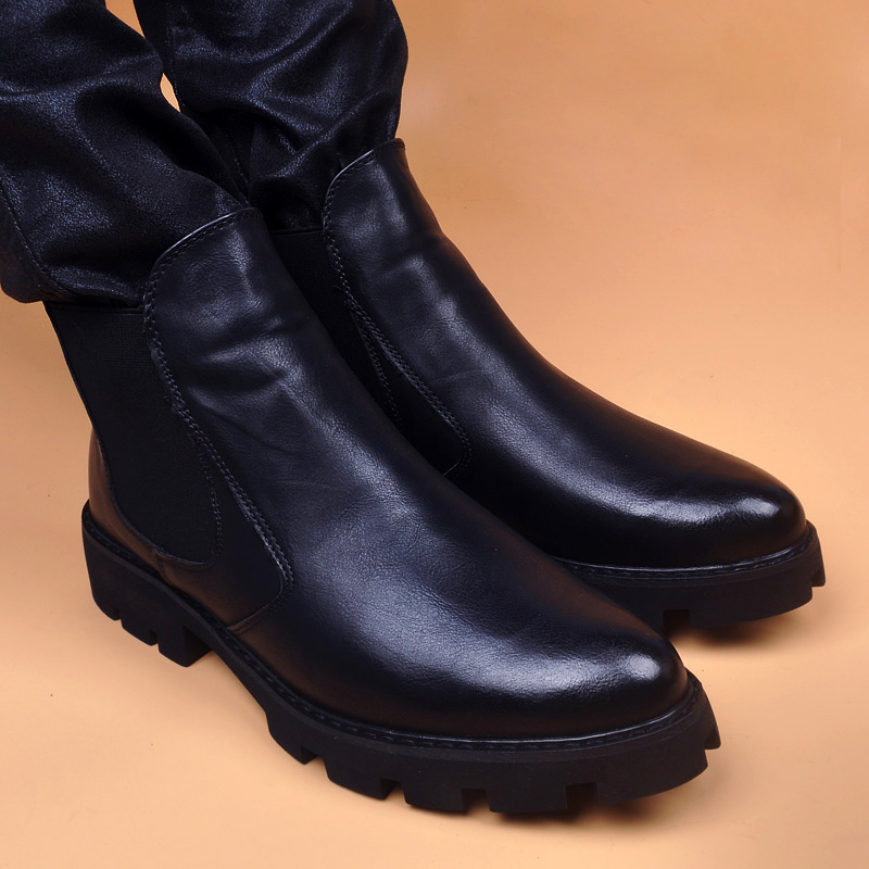 男性カジュアルビジネスオフィス本革ブーツ黒秋冬靴カウボーイプ - Men Shoes Office のレビューと価格