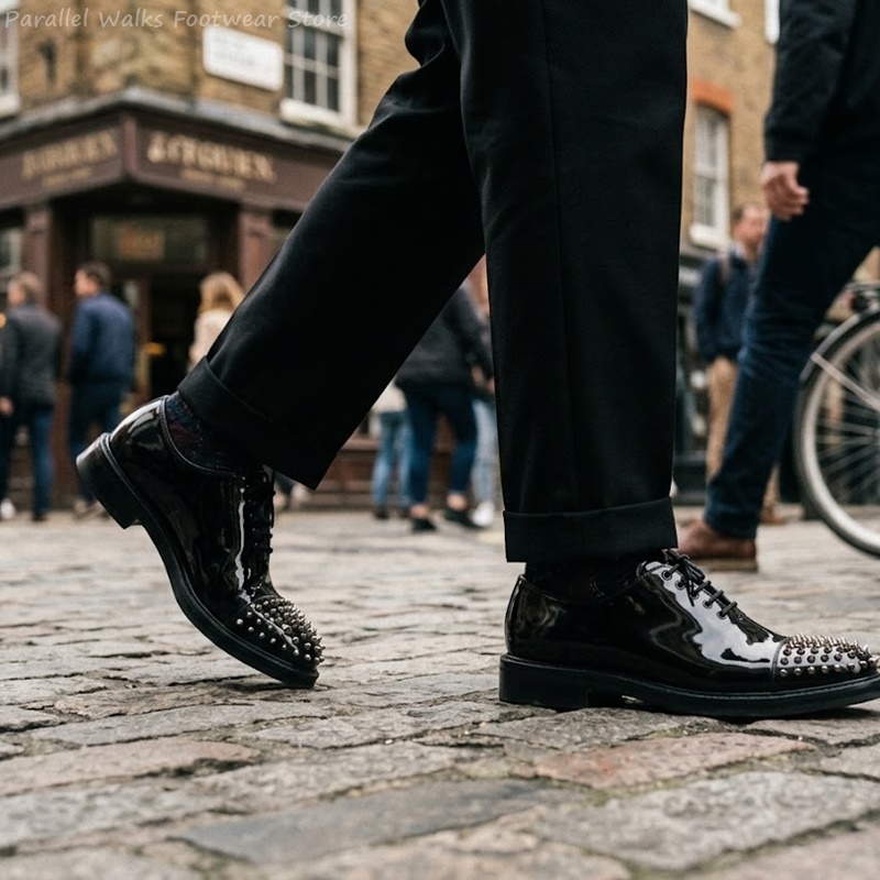 パテントレザー メタリックスタッズ レースアップ ビジネス  - Men Shoes For Wedding のレビューと価格