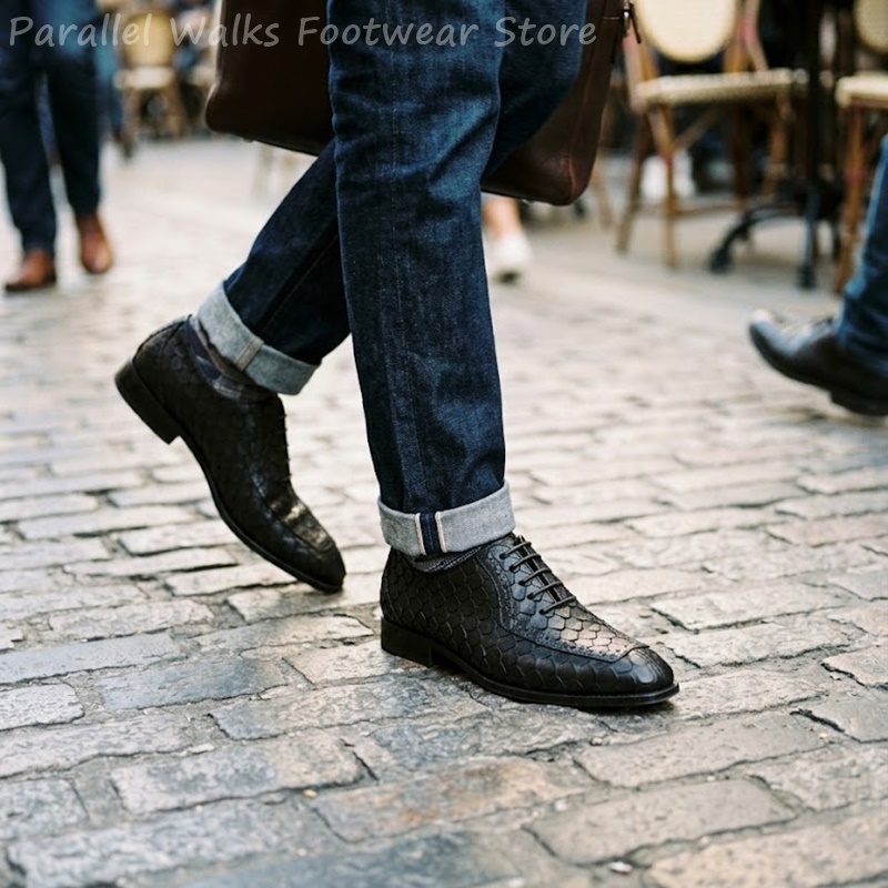 サルタリアルメンズオックスフォードシューズ、魚鱗模様のエンボ - Men Shoes For Wedding のレビューと価格