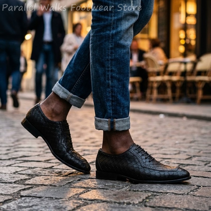 サルタリアルメンズオックスフォードシューズ、魚鱗模様のエンボ - Men Shoes For Wedding のレビューと価格
