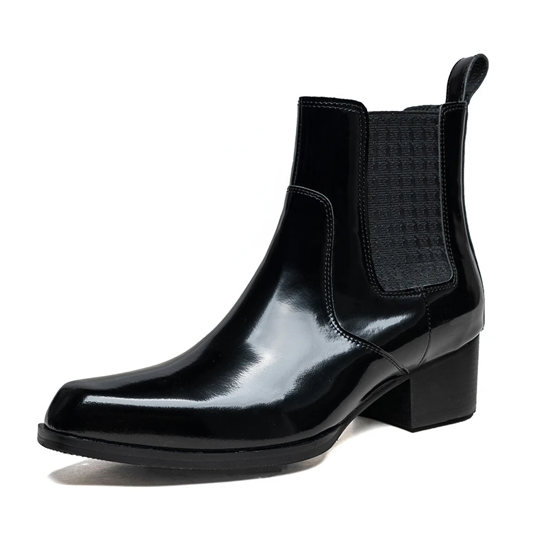 高級パテントレザー メンズ アンクルブーツ ヒール付き 本革 - Men Shoes For Wedding のレビューと価格