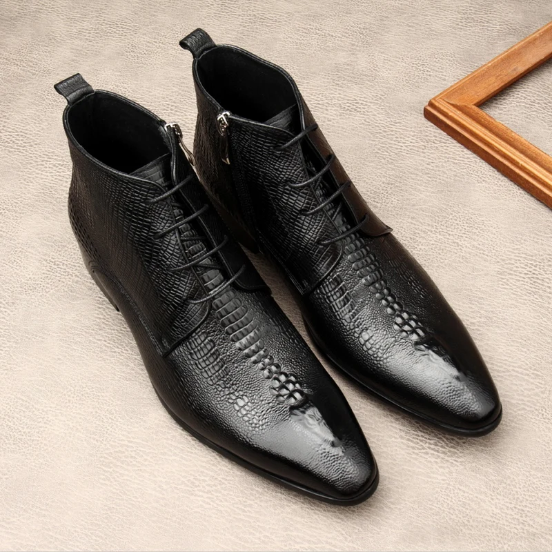 高級メンズ本革ブーツ クロコダイル柄 ハンドメイド 高品質  - Men Shoes For Wedding のレビューと価格
